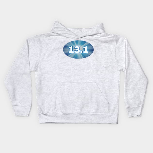 13 1 Half Marathon Blue Radiant Light Burst Kids Hoodie by DesignsbyZazz